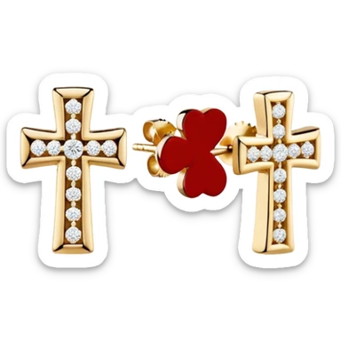 Vintage Van Cleef & Arpels Mini Cross Diamond 18K Yellow Gold Earring Studs sticker
