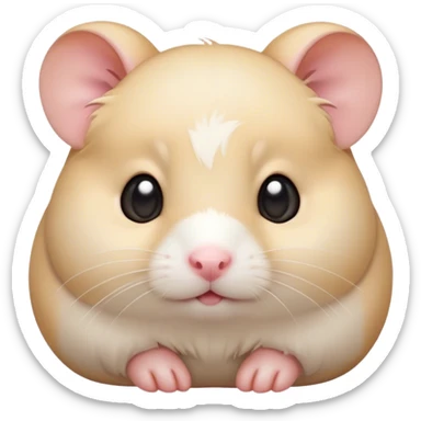 Cinematic Cute Cream Hamster Portrait Emoji, Head tilted playfully and inquisitively, featuring a silky, pristine cream coat with a gentle sheen, round, sparkling dark eyes filled with curiosity, Simplified yet irresistibly adorable features, highly detailed, glowing with a warm, friendly glow, high shine, affectionate and lively, stylized with a touch of whimsy, bright and endearing, soft glowing outline, capturing the essence of a mischievous yet loving hamster, so playful it feels like it could dash out of the screen and into your arms! sticker