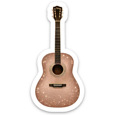 Realistic rose gold acoustic guitar with sparkly shiny glitter and diamonds on it. sticker
