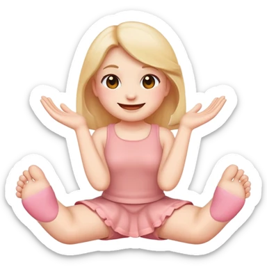 Blush smiling emoji with hands crossed under its chin and feet swinging in the back sticker