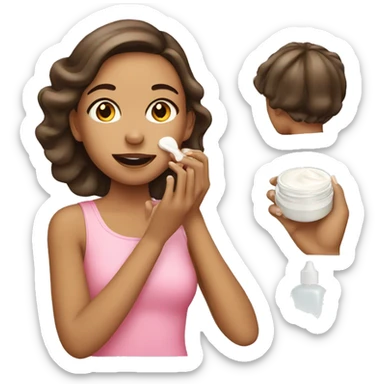 girl applying cream on face sticker