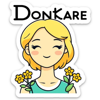 A blonde girl with flowers and the phrase:  "I don't care." sticker