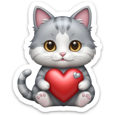 A cute cat holding a metallic hear sticker
