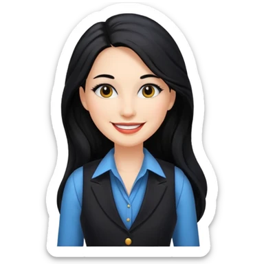 portrait of adult woman, formal vest, makeup, long black hair sticker