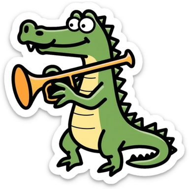 Crocodile playing a bombardino brass instrument sticker