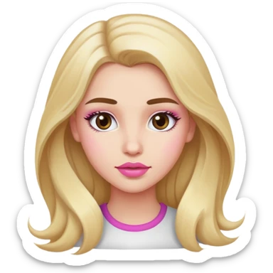 A blonde girl with long hair, brown eyebrows and eyes, and pink lips. sticker
