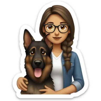 long brown haired girl wearing glasses with a German shepherd  sticker