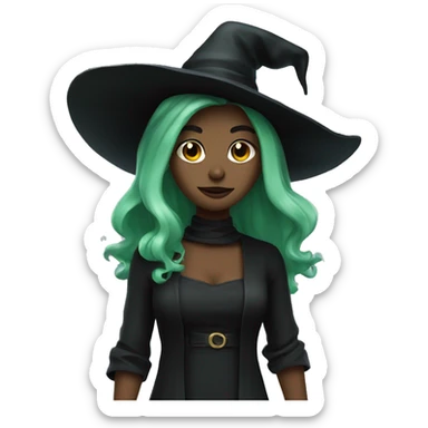 Green witch wearing black hat and outfit  sticker