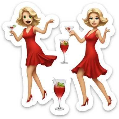 white woman red dress dancing with martini sticker