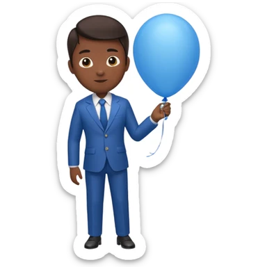 dark brown skin, office suit, hold blue balloon sticker