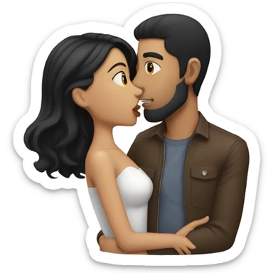 black haired girl kissing brunette man sticker