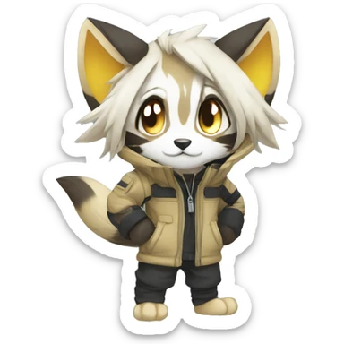 Kemono-style, Chibi, Anthro-Fur-Sona-Fakémon, techwear, Full Body sticker