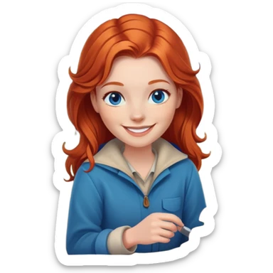 Happy Redhead woman with blue eyes beside campfire sticker