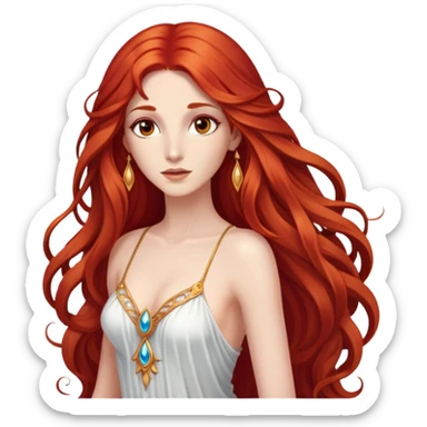  God Fee femme avec des cheveux très long roux, yeux marrons belle comme une déesse avec un beau corps qui a de la magie tout autour d’elle  sticker