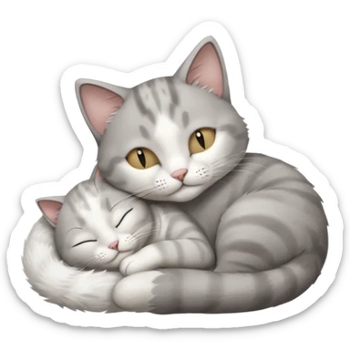 1 grey and white small cat with his eyes closed lying down leaning on his elbow with his paw curled under his head holding it up sticker