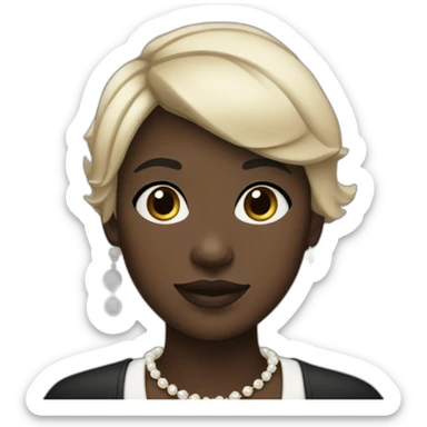 a short hair girl with a chubby black skin,wearing a pearl necklace and a black coat sticker