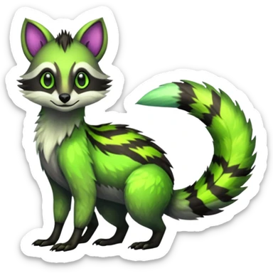 Iridescent Neon Green Civet-Numbat-Sergal-fusion-hybrid-animal-creature, full body sticker
