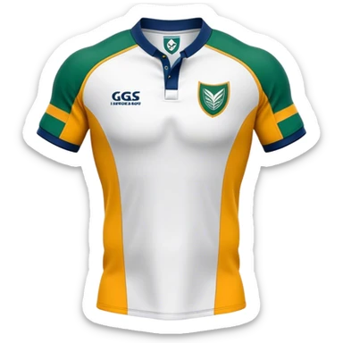 Cinematic Realistic image of a rugby jersey rendered in bold, dynamic team colors with intricately detailed fabric textures and natural creases, illuminated by dramatic stadium lighting sticker