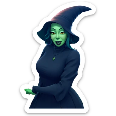 green skinned witch in dress sticker