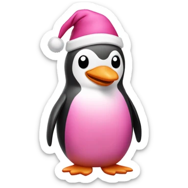 pink penguin with a santa hat  sticker