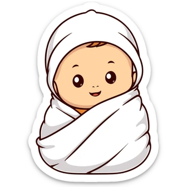 lightly tanned baby swaddled in a white blanket sticker