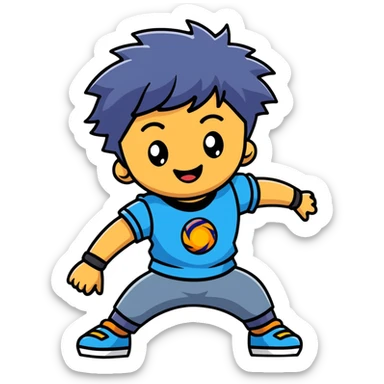 happy kid launching a beyblade, joyful expression sticker