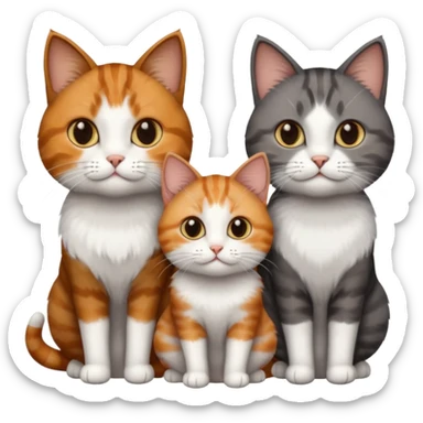 3 different coloured tiny short haired cats, including a dark brown tabby and white cat, and a dark grey and white and a ginger and white sticker