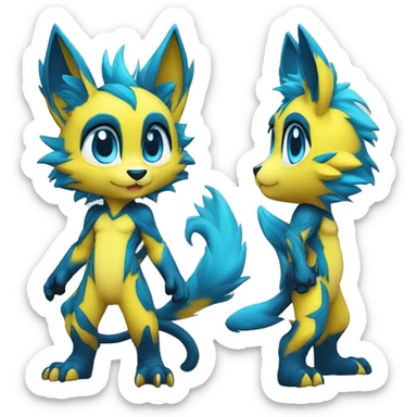 Anthro-Edgy-Cool-Blue-Yellow-Contrast-Colors-Fantasy-Fur-Sona-Chibi-Shiny-Fakémon-Hybrid full body sticker
