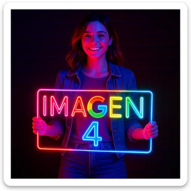 make a girl holding this sign, but sign in made of neon sticker