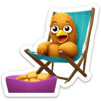 Chicken nugget sitting in lawn chair sticker