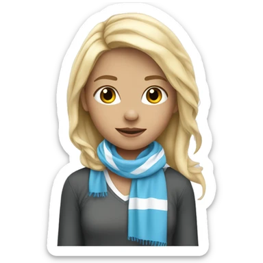 Girl with blonde hair with football scarf with white and light blue sticker