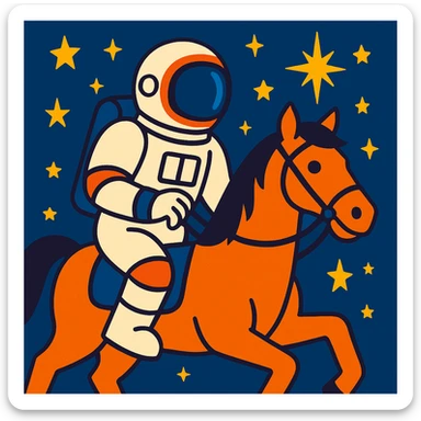 astronaut on horseback with stars in background sticker