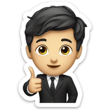 Full length young teacher in black suit pointing finger up sticker