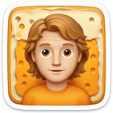 white guy with light brown wavy hair cheddar cheese sticker
