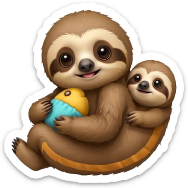 baby sloth with toy sticker