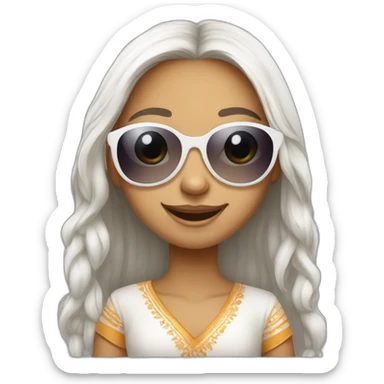 Cute white smiling long hair indian girl wearing round sunglasses sticker