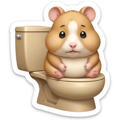 Cute chubby cartoon-style hamster sitting on toilet pooping looking guilty sticker