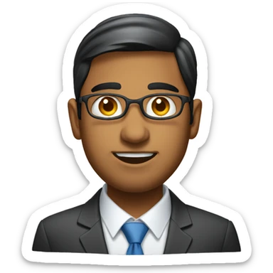 Roud faced, Indian origin IT employee wearing suite sticker