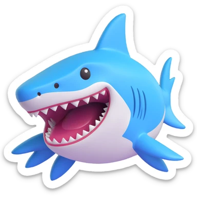 3D rendered shark emoji, smooth and shiny, big smile sticker