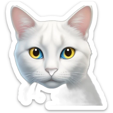 A furry white cat with heterochromia but with one blue eye and the other yellow. sticker