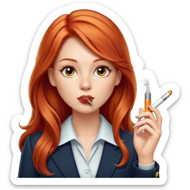 long hair red head office girl, smoking electric ciggarette sticker