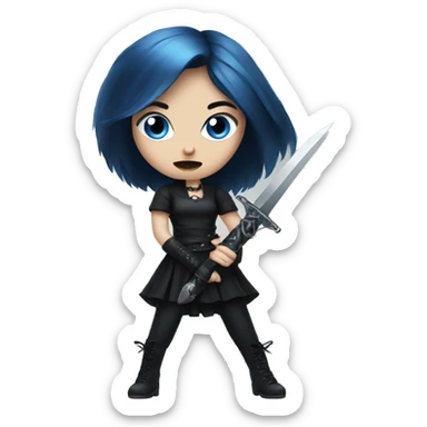 goth girl with blue eyes holding dagger sticker