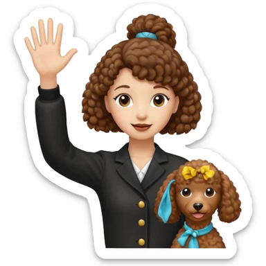 Brown poodle waving hand with pony tail girl sticker