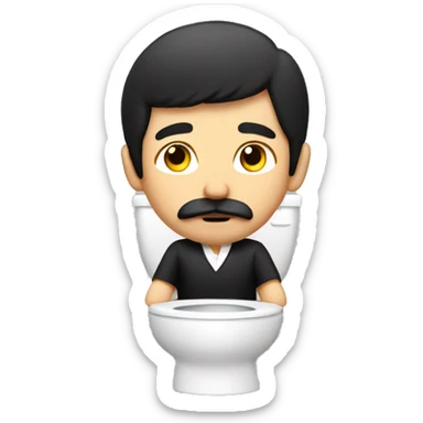 Guy with black hair and mustache sitting in toilet  sticker