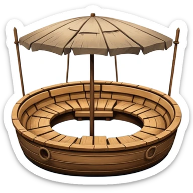 round boat with several seats around the perimeter sticker