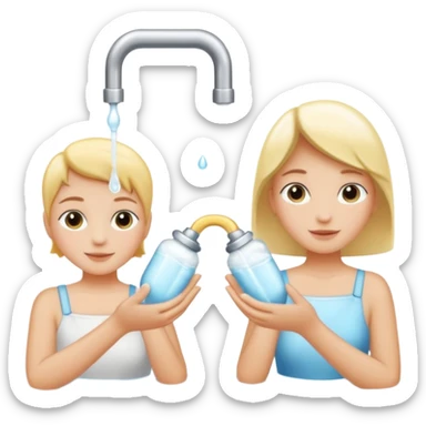 Deux mains sous un robinet avec des gouttes d'eau et du savon sticker