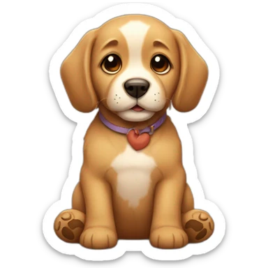 A puppy with a teddybear sticker