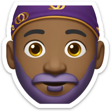 Omega psi phi man wearing a purple and gold letter man jacket a black durag in his head brown skinned black full beard and attractive add a gold hoop nose ring in left nostril sticker