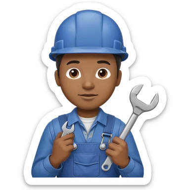 Black male factory worker wearing hard hat and overalls holding wrench sticker