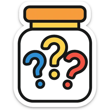 glass jar filled with question marks, color outline icon style sticker